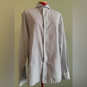 Duchamp %100 cotton striped button up shirt Sz. 15 3/4 neck